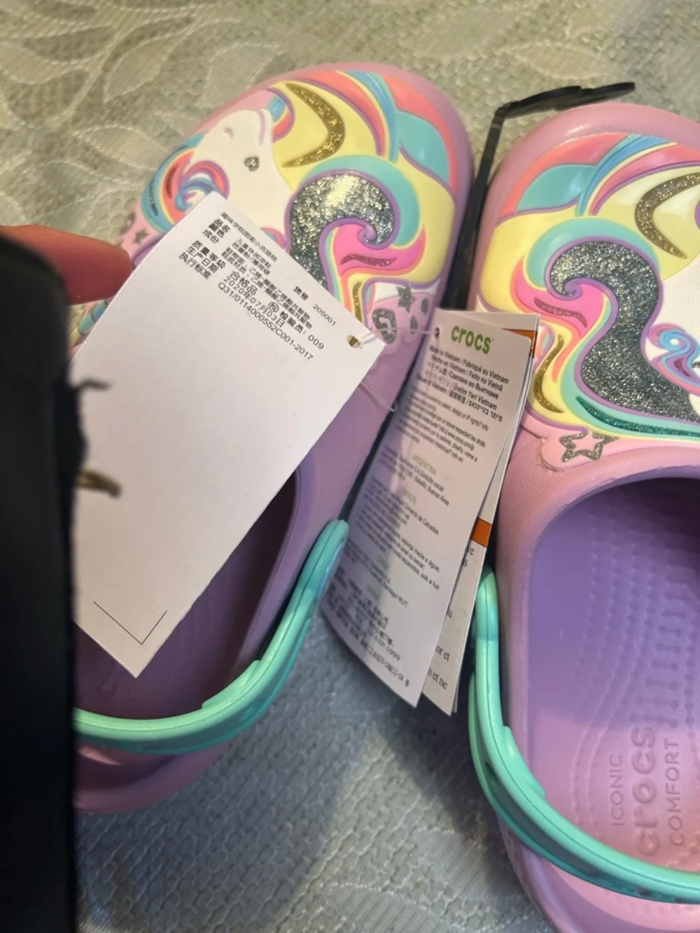 CROCS Kids Lavender Unicorn Clogs with Mint Strap